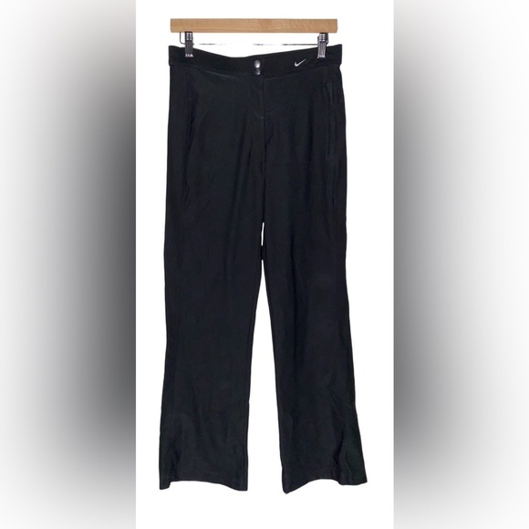 Nike Dri Fit Wide Leg Snap Front Flare‎ Logo Black Training Pant Workout Women M - Picture 1 of 9
